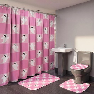 Cortina de Ducha de Poliéster a Cuadros Rosa Fantasma, Cortina de Baño con Impresión Digital, Impermeable, Impresión Personalizada, Venta al por Mayor, Moderna - Product Image 1
