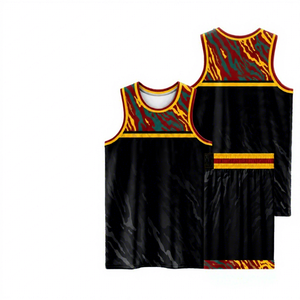 Uniformes de Baloncesto Personalizados en Negro, Rojo, Amarillo y Verde Azulado, con Diseño Gráfico, en Malla de Poliéster, para Equipos, Pedidos al por Mayor de Fábrica, OEM - Product Image 1