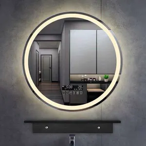 Hotel Modern Round Led Bathroom Mirror With Lights Backlit Anti-Fog Lighted Bath Makeup Vanity Mirror