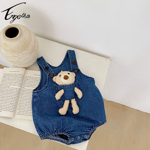1 logo otoño nuevo bebé niño y niña bebé <span class=keywords><strong>vaquero</strong></span> Correa mameluco con oso muñeca desmontable - Product Image 3