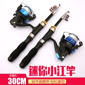 Mini canne à pêche télescopique 30 cm rétractable pour la pêche en mer, canne à pêche compacte et portable pour la pêche sur glace avec moulinet - Product Image 3