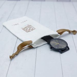 Eco Friendly <b>Drawstring</b> Dust Bag Custom logo Printed White Cotton Twill Watch <b>Pouch</b> - Product Image 4