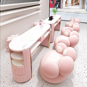 INS <b>Style</b> Nail Table and Chair Set, Single/Double Seat Manicure Station with Storage, Modern Nail <b>Desk</b> Furniture for Nail Salon - Product Image 1