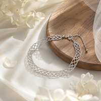 Bracelet jonc large tressé fait main en argent sterling S925 plaqué or avec perles, ajustable, pour femme, cadeau tendance 2026