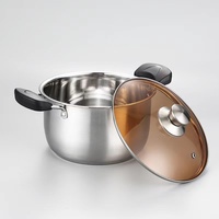 Casseroles veloutées en acier inoxydable, 6 Pots à soupe à Induction robustes avec couvercle en verre et casseroles à fond triple couche