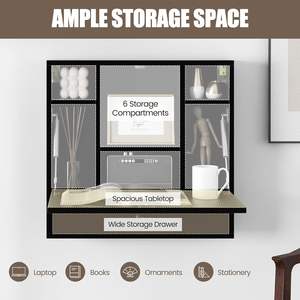 โต๊ะไม้ผนังพับได้สีดำพร้อมชั้นลิ้นชักเก็บของพับลงติดผนังโต๊ะวางแล็ปท็อปมุมแบบลอยตัวสำหรับพื้นที่ขนาดเล็ก - Product Image 6