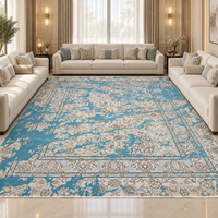 Tapis sur mesure extra large en laine de Nouvelle-Zélande tufté à la main, motif floral vintage ivoire et bleu foncé 10x12 pour salon de luxe moderne