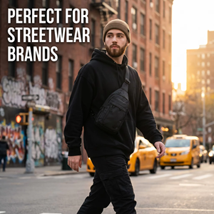 Bolso Bandolera de Nailon Negro Personalizado para Hombre, Estilo Techwear y Streetwear, con Logotipo Personalizado, Impermeable - Product Image 5
