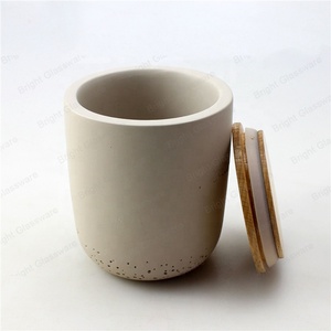 Concrete <strong>Candlestick</strong> <strong>Holders</strong> Grey with Wood Lid Natural Home Decoration Shenzhen Customized More Than 16 Years Experience CN;GUA - Product Image 4