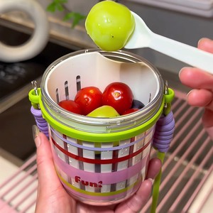 Fruit <b>Cup</b> With Lid Leak Proof <b>Large</b> Capacity Portable For Travel Outdoor Picnic Office Use Plastic Cute Design - Product Image 1