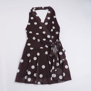 Vestido Halter de Mujer con Estampado de Puntos, Escote en V Profundo, Espalda Descubierta, Fruncido, Ajustado, Corto, Sexy, para Fiesta en Discoteca, Vestido de Verano a la Moda - Product Image 6