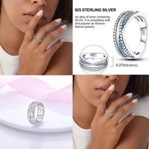 แหวนเงินแท้ 925 ลายหัวใจสีชมพู ดวงอาทิตย์สีฟ้า ดวงดาว ดวงจันทร์ ดีไซน์ไขว้ กว้าง สำหรับผู้หญิง งานปาร์ตี้ ของขวัญวันเกิด เครื่องประดับเงิน - Product Image 3