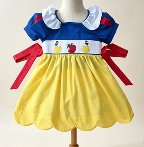 Girls Hand Smocked Princess Costume <b>Dress</b> <b>Fairytale</b> Character Embroidery Ruffle Collar Toddler Party Outfit - Product Image 6