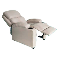Fauteuil inclinable électrique en tissu beige avec deux porte-gobelets latéraux, dossier rembourré multi-blocs, dossier en cuir PU style Queen Anne, certifié BSCI