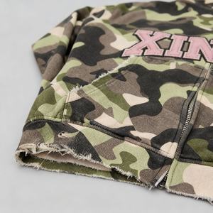 Nouvelle Arrivée Fabricant Personnalisé Sweat à Capuche Court Coupe Boxy avec Motif Camouflage Urbain Numérique et Broderie de Lettres - Product Image 3