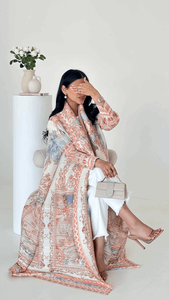 Elegante Poncho Abierto con Bordado Floral Rosa Vintage, Antiarrugas, para Mujeres Musulmanas, Textura de Lujo, Manga Farol, Abrigo Largo - Product Image 3