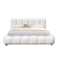 Cadres de lit rembourrés en bois de luxe en tissu crème moderne, taille king size, double, avec rangement ottoman