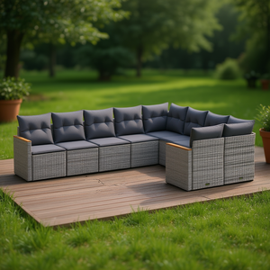 Grey <b>Rattan</b> Garden <b>Sofa</b> Set 8 Seater Cushioned Outdoor Furniture Contemporary Design - Product Image 2