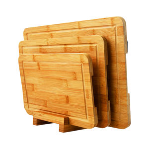 Lot de 3 planches à découper écologiques en bois de bambou avec rainure à jus pour bloc de boucher et charcuterie pour la cuisine - Product Image 2