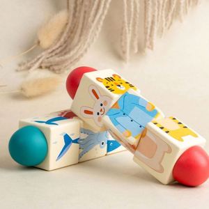 Baby First Gift Cute Toy Matching Pattern Rotating Spin Twist Blocks Eco-Friendly Wooden Animal <b>Puzzle</b> - Product Image 6
