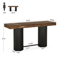 Table de bar rectangulaire industrielle moderne en MDF avec repose-pieds en métal, 70,9 pouces de long