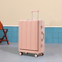 Valise à roulettes universelle de 20 pouces, grande capacité, cadre en aluminium, avec serrure à combinaison et ouverture frontale, compartiment pour ordinateur portable, durable.