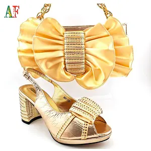 AF漂亮设计非洲石头鞋和包包套装高跟鞋，用于婚礼派对批发价格38-43码