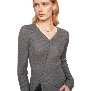 Cardigan en maille à <span class=keywords><strong>col</strong></span> en <span class=keywords><strong>V</strong></span> et manches longues pour <span class=keywords><strong>femme</strong></span>, coupe ajustée, avec fermeture boutonnée, personnalisable avec logo, vente en gros - Product Image 3