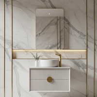 Miroir intelligent LED au design moderne 60-80 cm, meuble de salle de bain mural en PVC et acier carbone, vasque simple avec comptoir en céramique