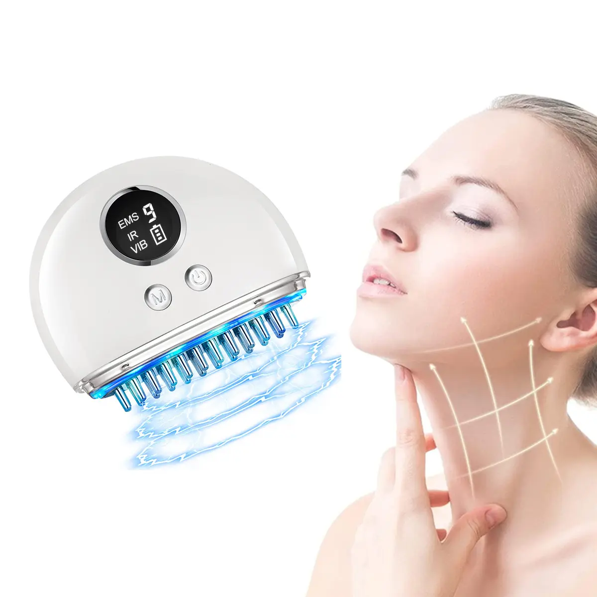 Peigne de massage de luxe sans réservoir d'eau Micro courant vibration rouge lumière bleue peigne led thérapie