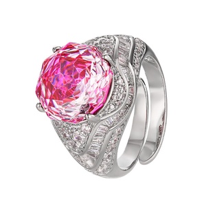 Fashion Jewelry Eco-friendly Copper Rose Cut 12mm Pink Zircon Unique Style Diamond <b>Adjustable</b> Band <b>Ring</b> for Statements - Product Image 1