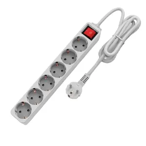 E10-6 Hot Sell White 16A 6 Outlet Germany Extension Cable and Switch Socket With Grounding EU Standard