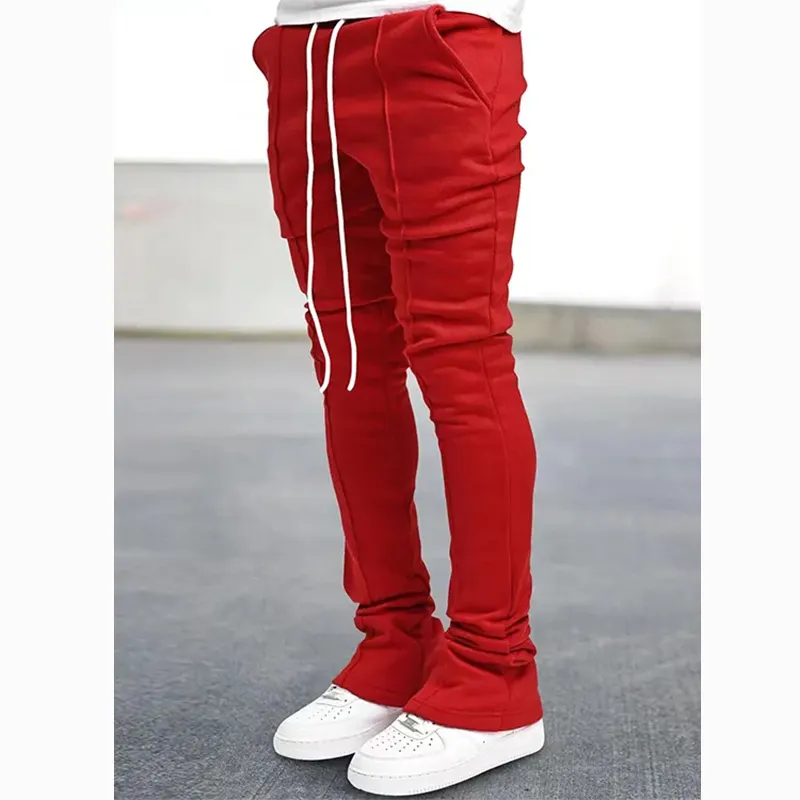 Custom Logo Men Stacked Joggers With Pocket Streetwear Mens Sweatpants Flare Stacked Sweat Pants