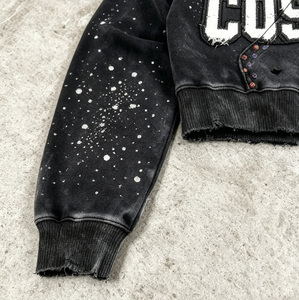 เสื้อฮู้ดดี้แบบมีซิป แต่งเพชร กลิตเตอร์ ปักลายซันเฟด สไตล์วินเทจ ทำสีซีดแบบย้อนยุค ล้างสีแบบแอซิดวอช ประดับคริสตัล - Product Image 3