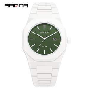 Orologio al quarzo SANDA 9091 alla moda per gli <span class=keywords><strong>uomini</strong></span> 5ATM impermeabile ottagonale semplice quadrante opaco smerigliato con calendario - Product Image 2