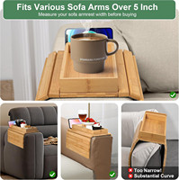 Bandeja Plegable de Bambú para Sofá, Mesa Magnética Desmontable para Brazo de Sofá con Soporte para Teléfono y Tablet