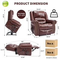 Fauteuil inclinable électrique en cuir avec fonction de levage, massage, chauffage lombaire, ports USB et poches latérales pour personnes âgées - Stock USA