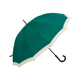 الأخضر الداكن 12 الأضلاع مظلة مستقيمة مع مقبض خشبي