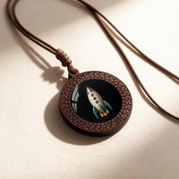 Collier en bois personnalisable avec image de fusée spatiale, pendentif pour pull ambiance science-fiction amusante