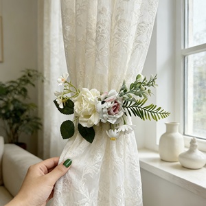 Supporti <span class=keywords><strong>per</strong></span> <span class=keywords><strong>tende</strong></span> a forma di rosa romantica con pianta artificiale, fasce elastiche decorative <span class=keywords><strong>per</strong></span> <span class=keywords><strong>tende</strong></span> da soggiorno - Product Image 5