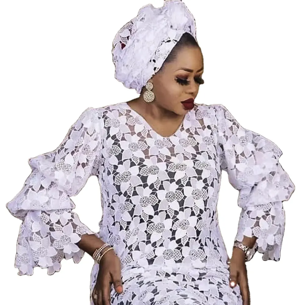 2024 nuevo vestido africano de moda para mujer suelto blanco bordado Kaftan túnicas elegantes vestidos Abaya de encaje