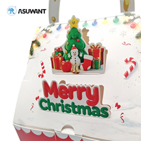 Boîte cadeau en papier personnalisée en forme de maison de Noël avec poignée, boîte d'emballage pour bonbons, biscuits, pommes imprimée avec Père Noël et rennes