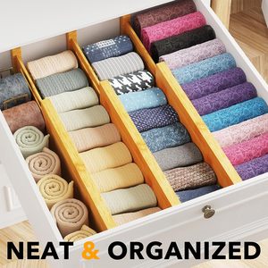 <b>6</b> Pack Expandable Bamboo Spring Loaded Dresser <b>Drawer</b> Dividers for Clothing Wood Adjustable <b>Drawer</b> Organizers for Kitchen - Product Image 3
