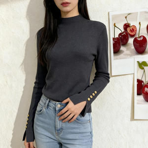 <span class=keywords><strong>Maglieria</strong></span> a Maniche Lunghe Tinta Unita con Collo Semi-Alto, Stile Coreano Primaverile, Abbigliamento Femminile 2026 - Product Image 1