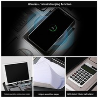 Porte-documents en cuir multifonction personnalisable avec chargeur sans fil, support pour ordinateur portable, calculatrice, format A4, batterie externe professionnelle et gestionnaire de feuilles mobiles