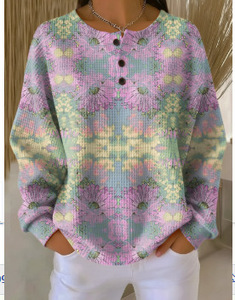 Camiseta Polo Henley Vintage para Mujer, Modelo 6551, con Estampado 3D, 3 Botones, Manga Larga, Tejido Waffle, Blusa Informal, Varios Colores - Product Image 5