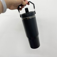 Entrepôt aux États-Unis Sans BPA Miroir Noir Sous 30oz Bouteille d'eau Isolée sous vide Flip Straw Tumbler noir pour gravure laser