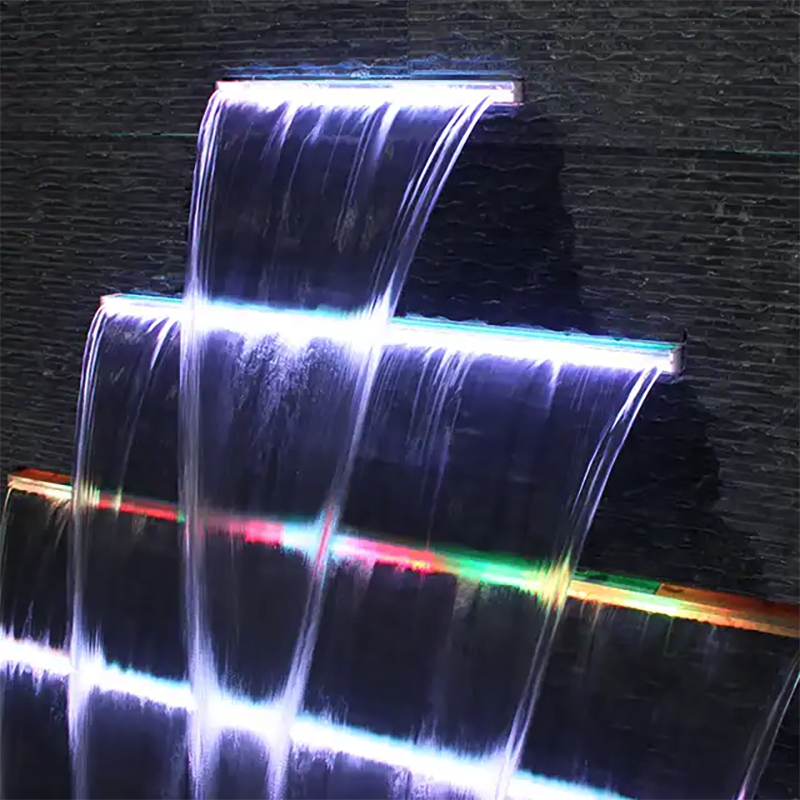 PIKES DP100 Swimming Pool Waterfall Fountain LED Lights CE Certified Customizable Colors Stainless Steel Acrylic Construction