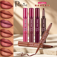 Rouge à lèvres mat double embout personnalisé avec logo, 6 couleurs, sans cruauté animale, avec crayon à lèvres inclus