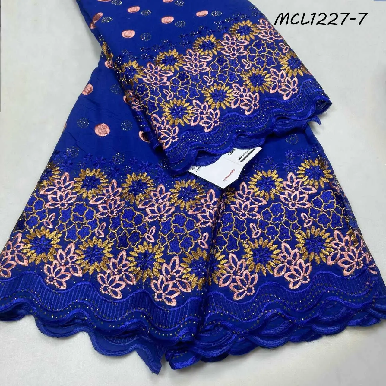 Com Headtie Gele Lenço Combinando para As Mulheres Vestido 2024 Africano Seco Handcut Bordado Algodão Bazin Lace 5 Jardas Voile Tecido